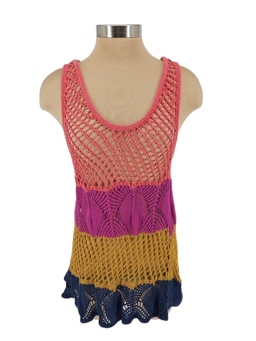 Staring At Stars Crochet Mix Hanky Tank Top Sleeveless Sheer Beach Knit Shirt XS